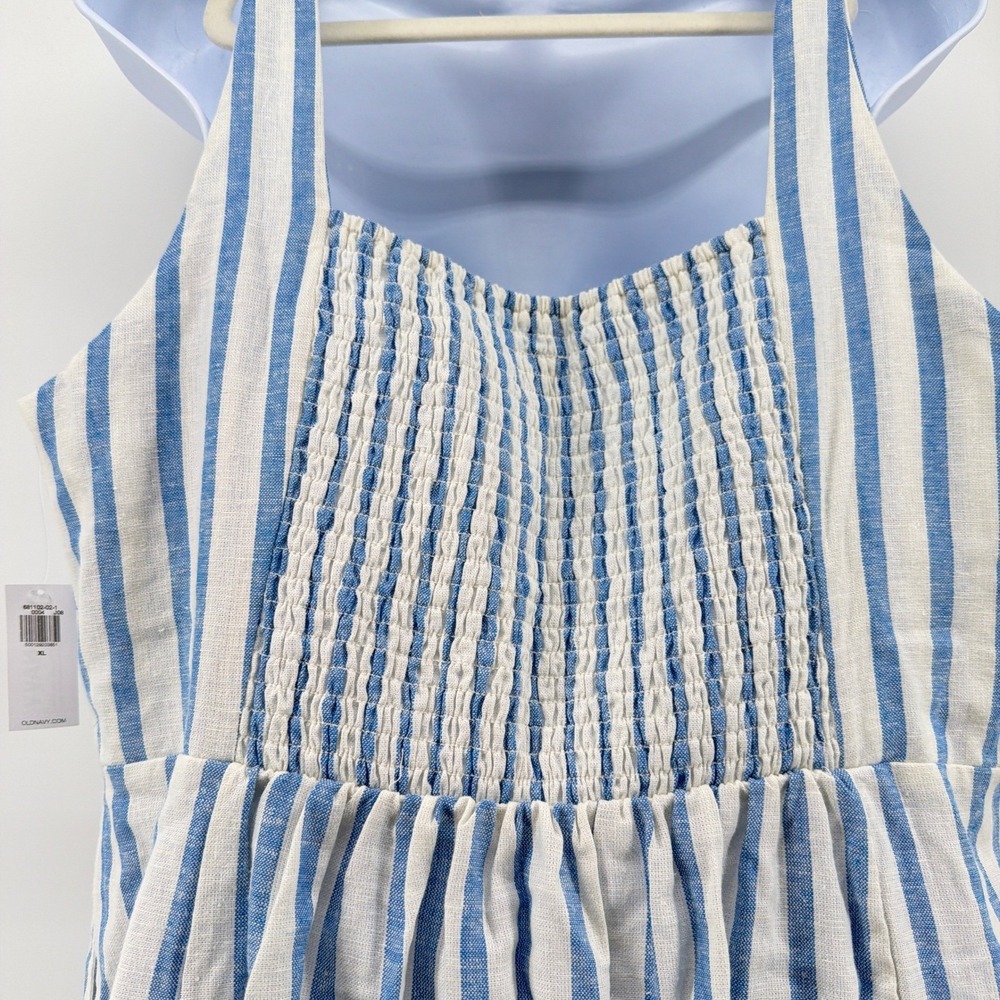 NWT Old Navy Linen Blend Striped Midi Dress Sweetheart Notch Pockets XL Blue - Picture 6 of 12